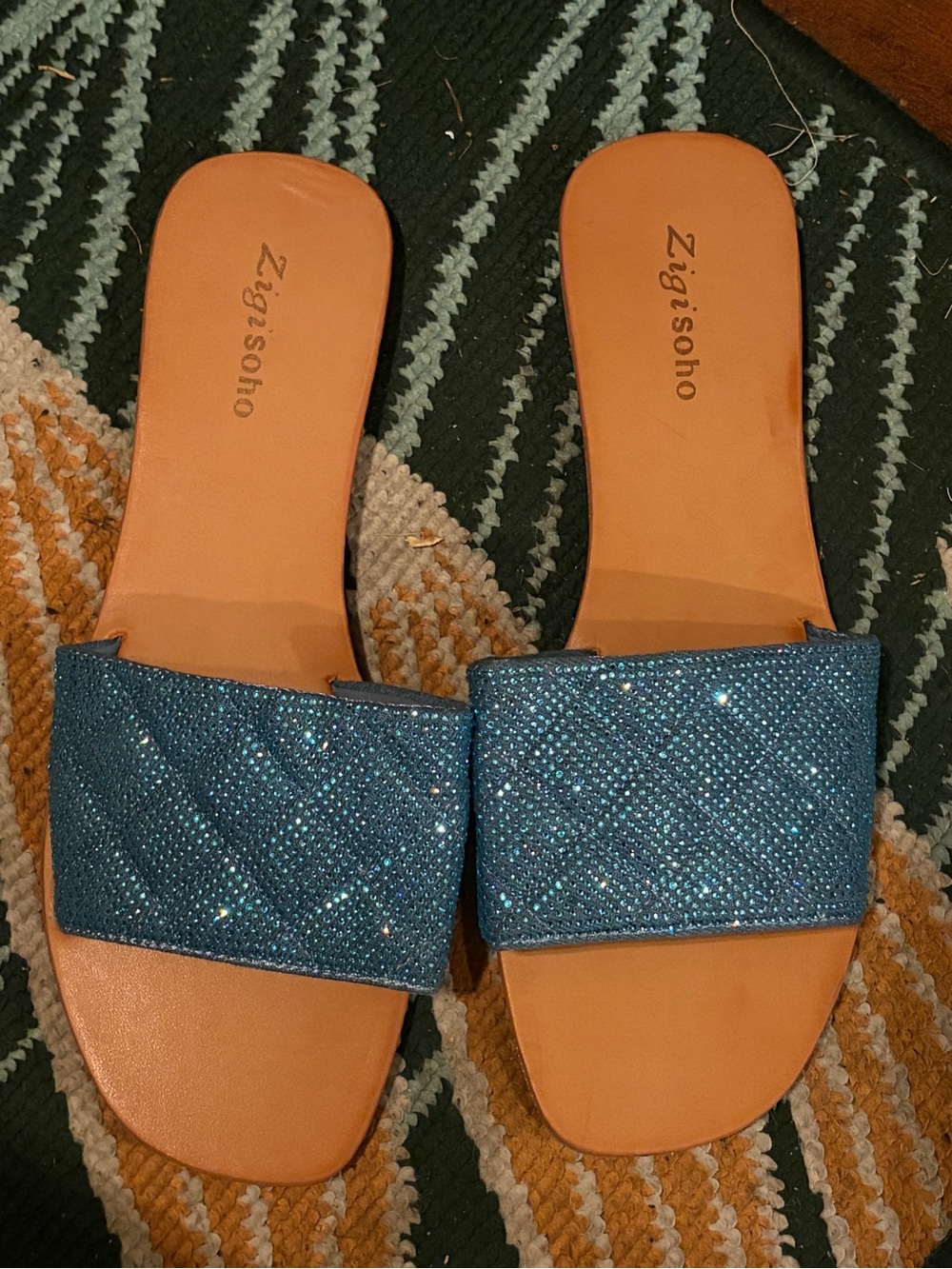 New Women’s Zigi Soho Beautiful Crystal Flat Sandal Slides Sky Blue 10